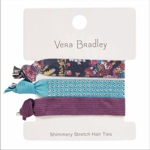 Vera Bradly Stretch Shimmery Hair Ties Midnight Wildflowers Purple Blue